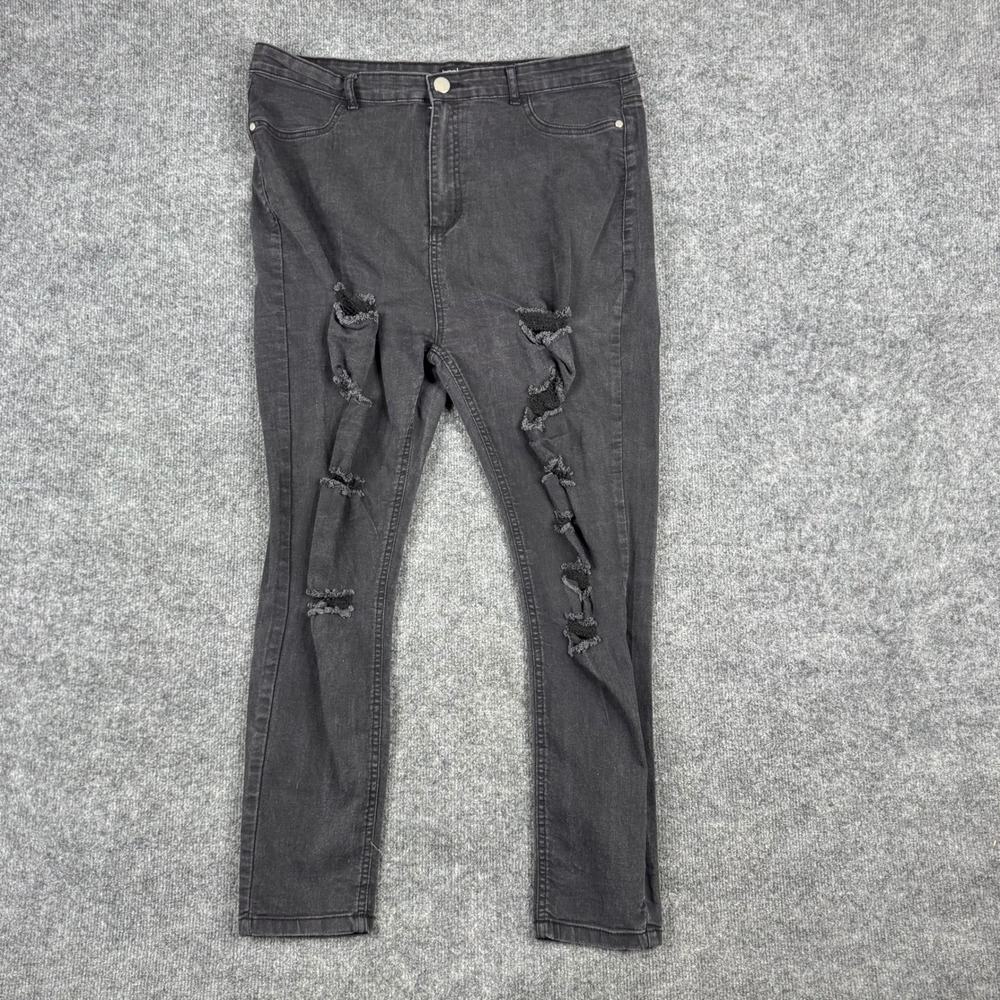 Boohoo Jeans Womens Size 16 Black Distressed Skinny High Rise Stretchy Edgy